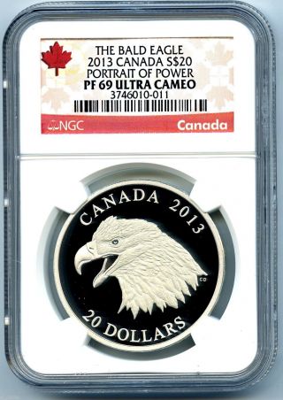 2013 Canada Silver $20 Bald Eagle Portrait Of Power Ngc Pf69 Ucam Proof photo