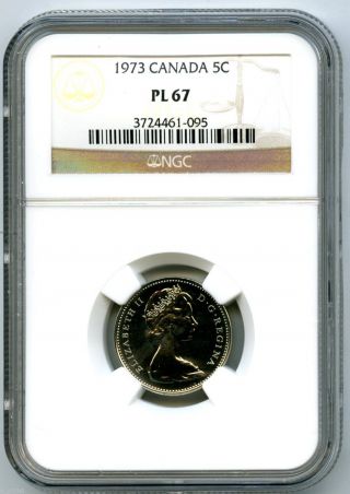 1973 Canada 5 Cent Nickel Ngc Pl67 Proof Like Strike Stunning Coin Low Census photo