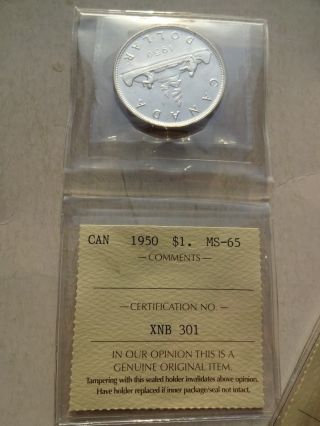 1950 Canada Canadian One Silver Dollar Coin Iccs Gem Bu photo