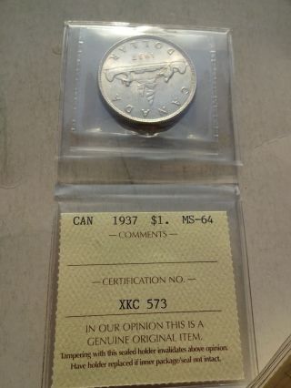 1937 Canada Canadian One Silver Dollar Coin Iccs Bu photo