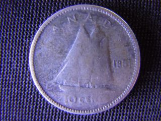 1951 - Canada 10 Cent Coin (silver) - Canadian Dime - World - 89d photo