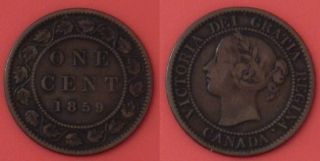 Very Fine 1859 Canada Large 1 Cent Featuring Narrow 9 Key Date photo