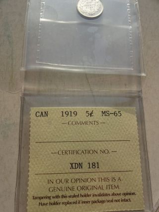 1919 Canada Five 5 Cent Nickel Iccs Gem Bu photo