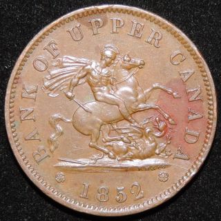1852 Province Of Canada Upper Bank One Penny Token Charlton Pc - 6b photo