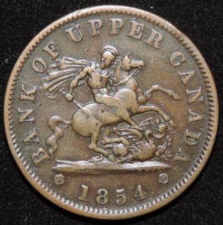 1854 Province Of Canada Upper Bank One Penny Token Charlton Pc - 6c photo
