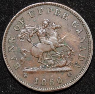 1850 Province Of Canada Upper Bank One Penny Token Charlton Pc - 6a photo