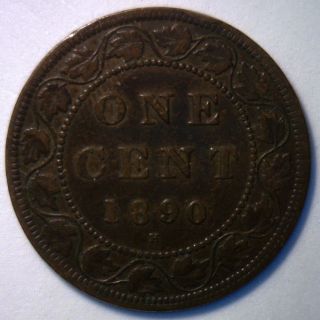 1890 H Canadian Bronze Large Cent Coin Canada One Cent F photo