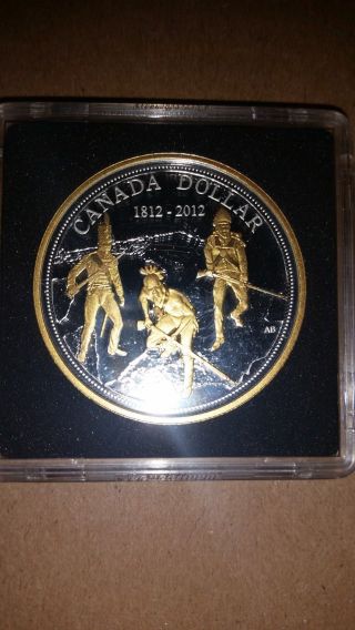 2012 Canada.  9999 Silver Gold Plated Proof Dollar War Of 1812 photo