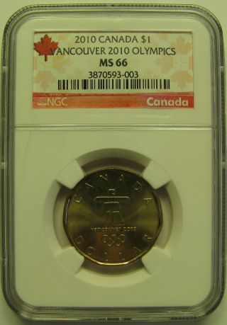2010 Iccs Ms66 $1 Vancouver Olympics Olympic Logo Canada Loonie One Dollar photo