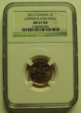 2012 Ngc Ms67 1 Cent Steel (magnetic) Red Canada One Penny photo