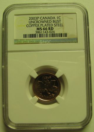 2003p Ngc Ms66 1 Cent Uncrowned Bust (effigy) Steel Red Canada One Penny photo