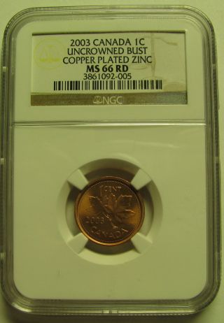 2003 Ngc Ms66 1 Cent Uncrowned Bust (effigy) Zinc Red Canada One Penny photo