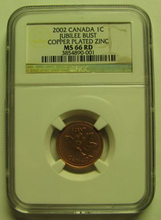 2002p Ngc Ms66 1 Cent Red Canada One Penny photo