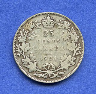 Rare 1921 Canadian Quarter 25 Cent Silver Coin Canada photo