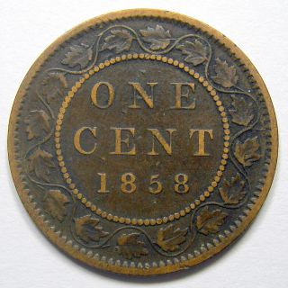 1858 Large Cent F - 15 F - Vf Very Scarce Date Key 1st Canada & Queen Victoria Penny photo
