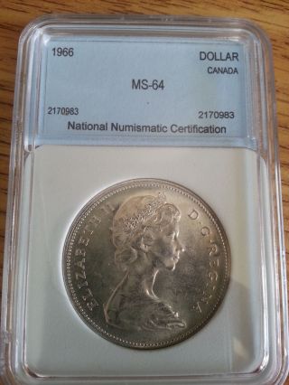 1966 Canada Silver Dollar - N.  N.  C.  Graded.  Ms - 64. photo