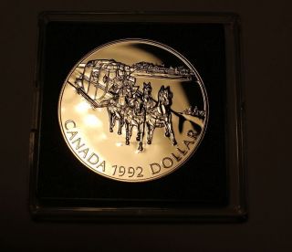 1992 Canada Sterling 925 Silver $1 Dollar - Kingston To York Stage Coach Coin photo