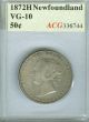 1872 - H Newfoundland 50 Cents Very Good Plus Grade. Coins: Canada photo 2