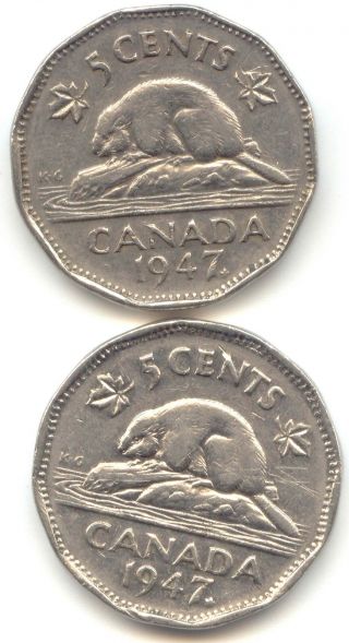 Canada 1947 Maple Leaf (2 Varieties) Canadian Nickel 5c Piece Five Cent 5 C photo