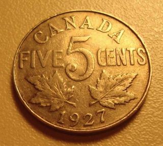 1927 Canada Five Cent Coin - 1927 - 5 Cent Average Circulated Our 02 photo