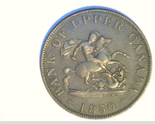 1850 Upper Canada Half Penny Token,  Cir Copper (can - 516) photo