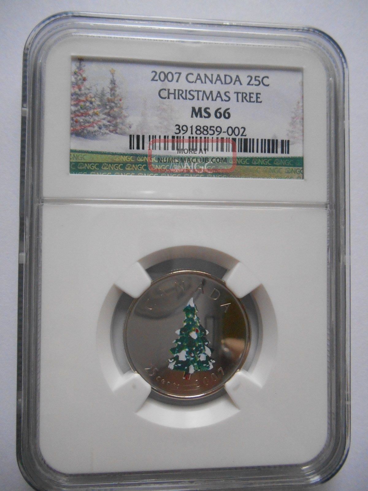 2007 Canada 25 Cent  Christmas Tree  Ngc Ms 66 Coins: Canada photo