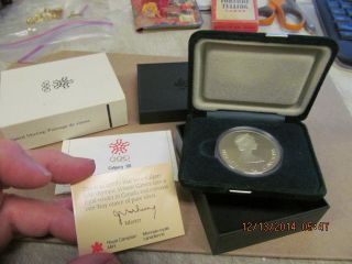 1988 Calgary Olympics Speed Skating One Ounce Silver Coin Proof & Box photo