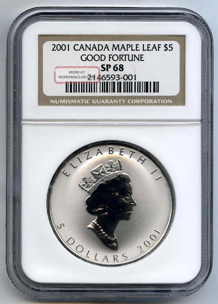 2001 Canada Silver Maple Leaf - Good Fortune - 1 Oz.  $5 Coin Ngc Sp 68 Coins: Canada photo