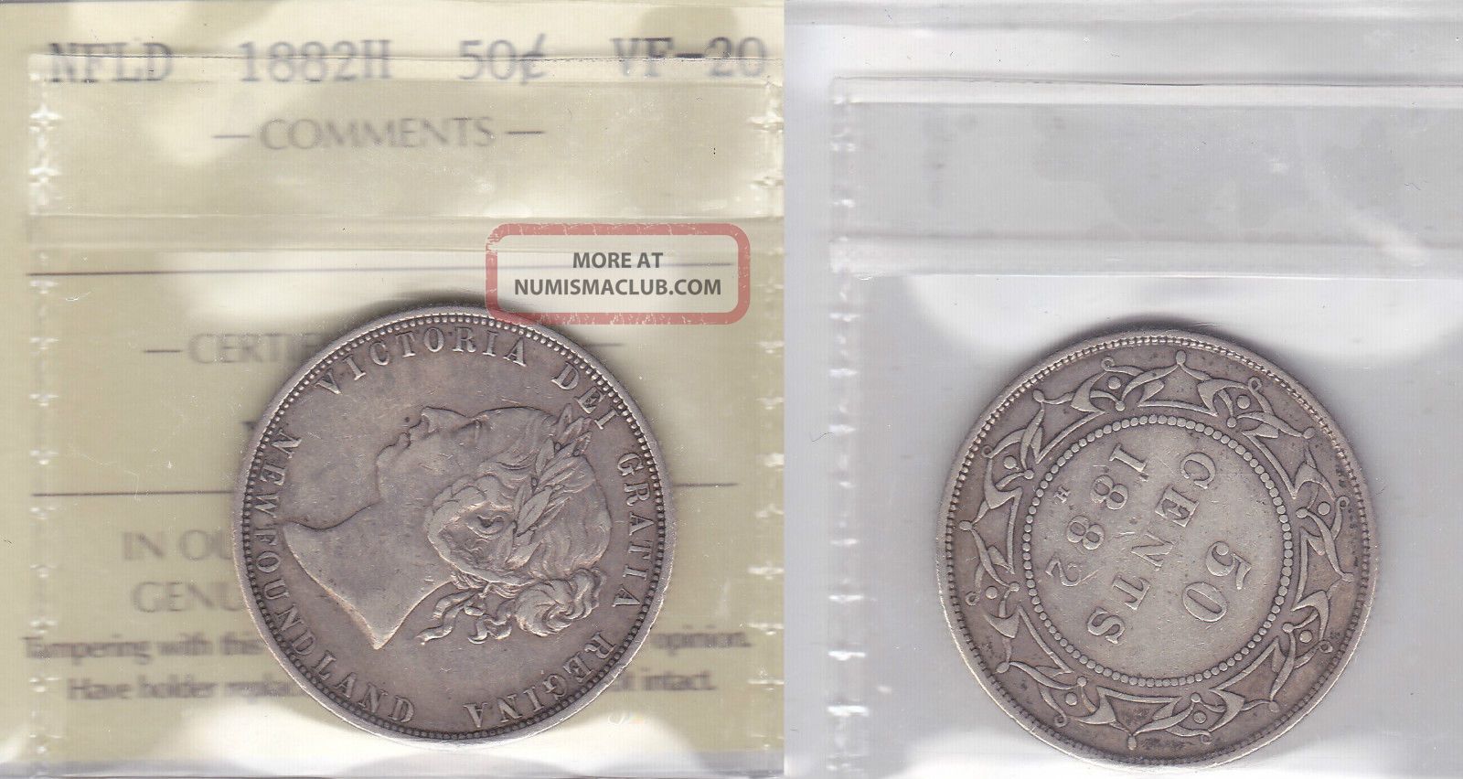 1882h Iccs Vf20 50 Cents Newfoundland Nfld Nf Fifty Half Dollar Coins: Canada photo