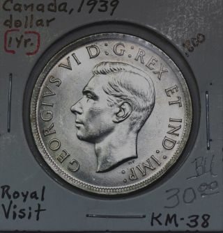 Canada 1939 Dollar 1 Yr.  Ty.  Bu Km 38 photo