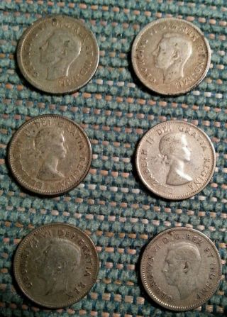 Six Canadian Silver Dimes 1938 - 1955 photo