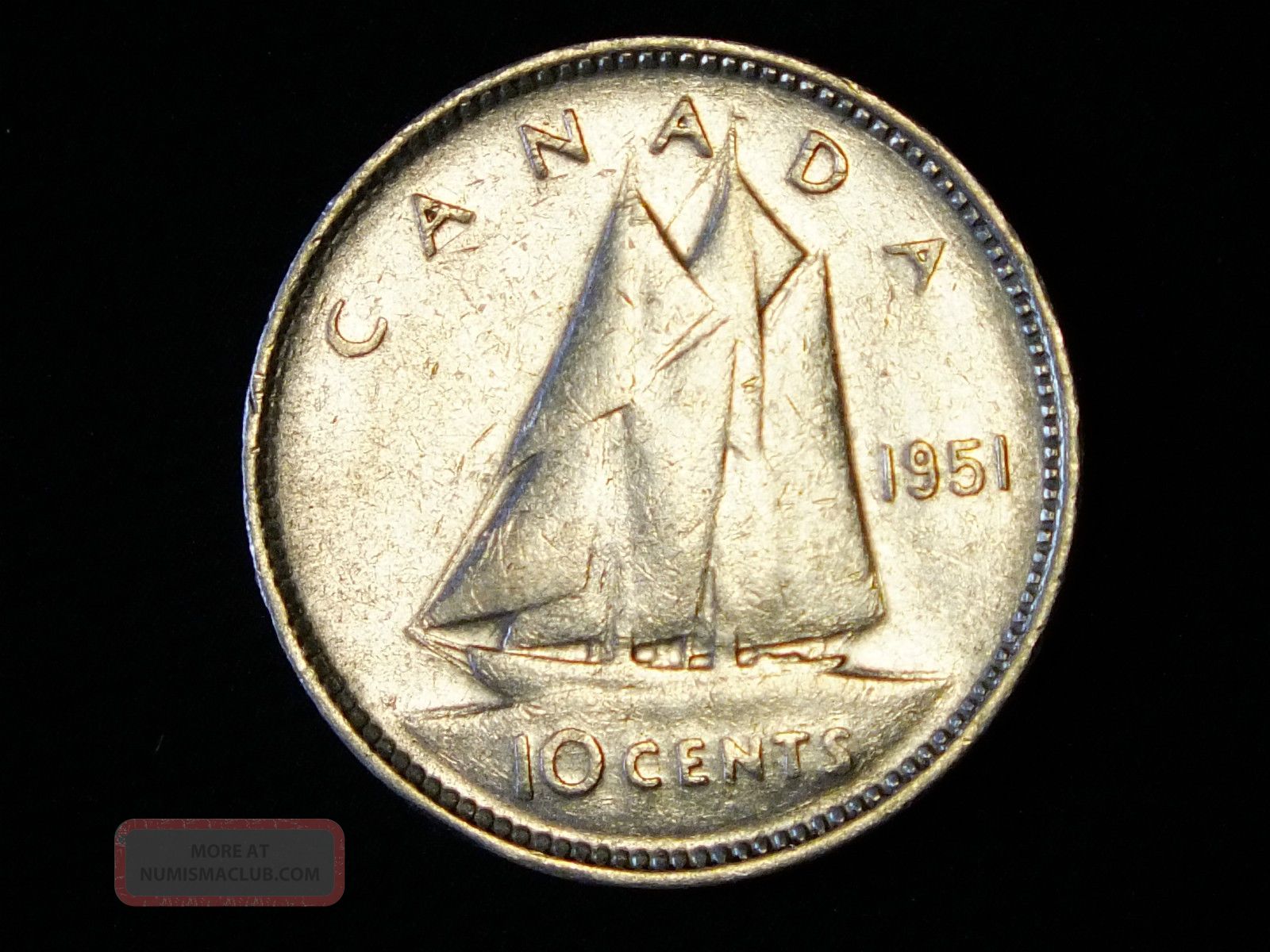 1951 Canadian Silver Ten Cent - Coin Pictured You Will Receive Coins: Canada photo