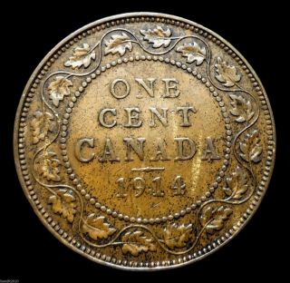 Old,  Canada,  1914 1 Large Cent King George V,  With 