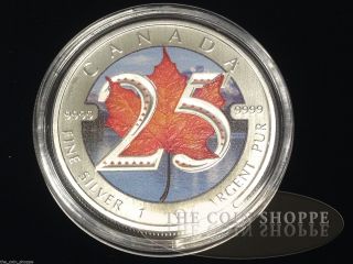 2013 1 Oz Color Silver Coin - 25th Anniversary Maple Leaf - Coloured Edition photo