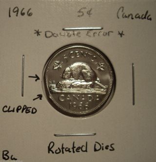 Canada Elizabeth Ii 1966 Double Error Five Cents - Bu photo