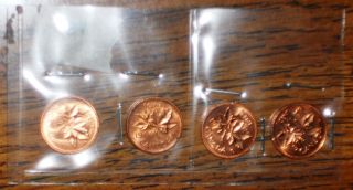 Four Uncirculated Canadian Copper Pennies - All Different photo