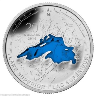 Canada 2014 $20 Lake Superior 99.  99 Silver,  1st Of Great Lakes Series,  No Tax photo