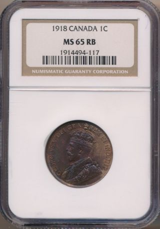 1918 Canada One Cent Ngc Ms 65 Rb photo