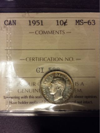 1951 Canada 10 Cents Iccs Ms - 63 photo