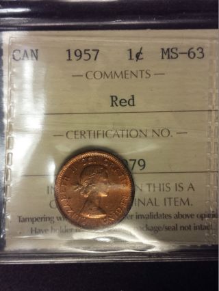 1957 Canada 1 Cent Iccs Ms - 63 photo