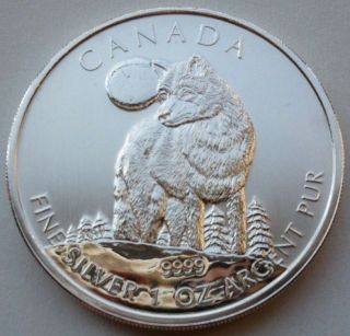 2011 1 Oz Silver Timber Wolf Canadian Wildlife Series Canada $5 Coin.  T208 photo
