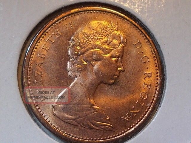 1965 Canada Elizabeth Ii One Cent Small Beads,  Pointed Five Uncirculated Coin Coins: Canada photo