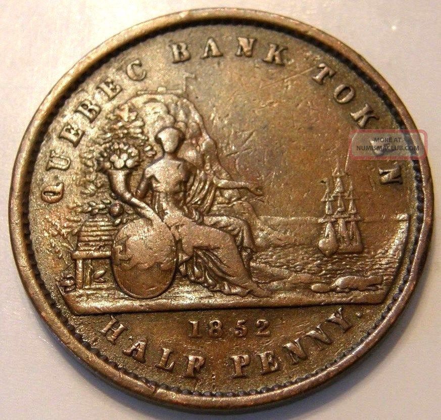 1852 Token Of The Province Of Canada Half Penny Quebec Bank Token Coins: Canada photo
