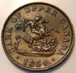 1854 Bank Of Upper Canada One Half Penny Token Dragon Slayer photo