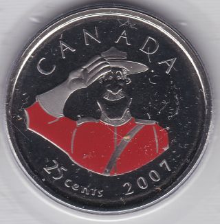 2007 Canadian Colored Mountie 25c Coin - photo