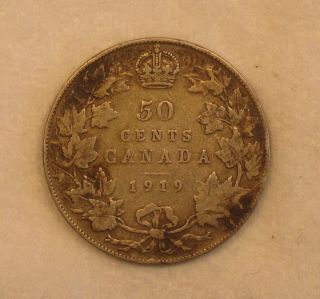 1919 Very Good - (vg) Canada 50 Cent Silver - Cc89 photo