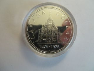 1975 Canadian Proof Silver Dollar Library Of Parliament,  50 Silver Coin Only photo