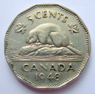 1948 Five Cents Vf - 20 Scarce Date Low Mintage Key King George Vi Canada Nickel photo