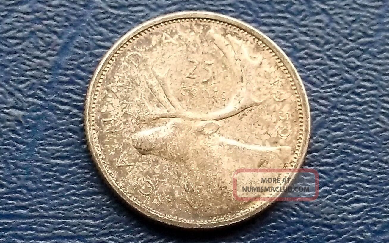 . 800 Silver 1959 Canada 25 Cents Caribou Circ Coin 664 Coins: Canada photo