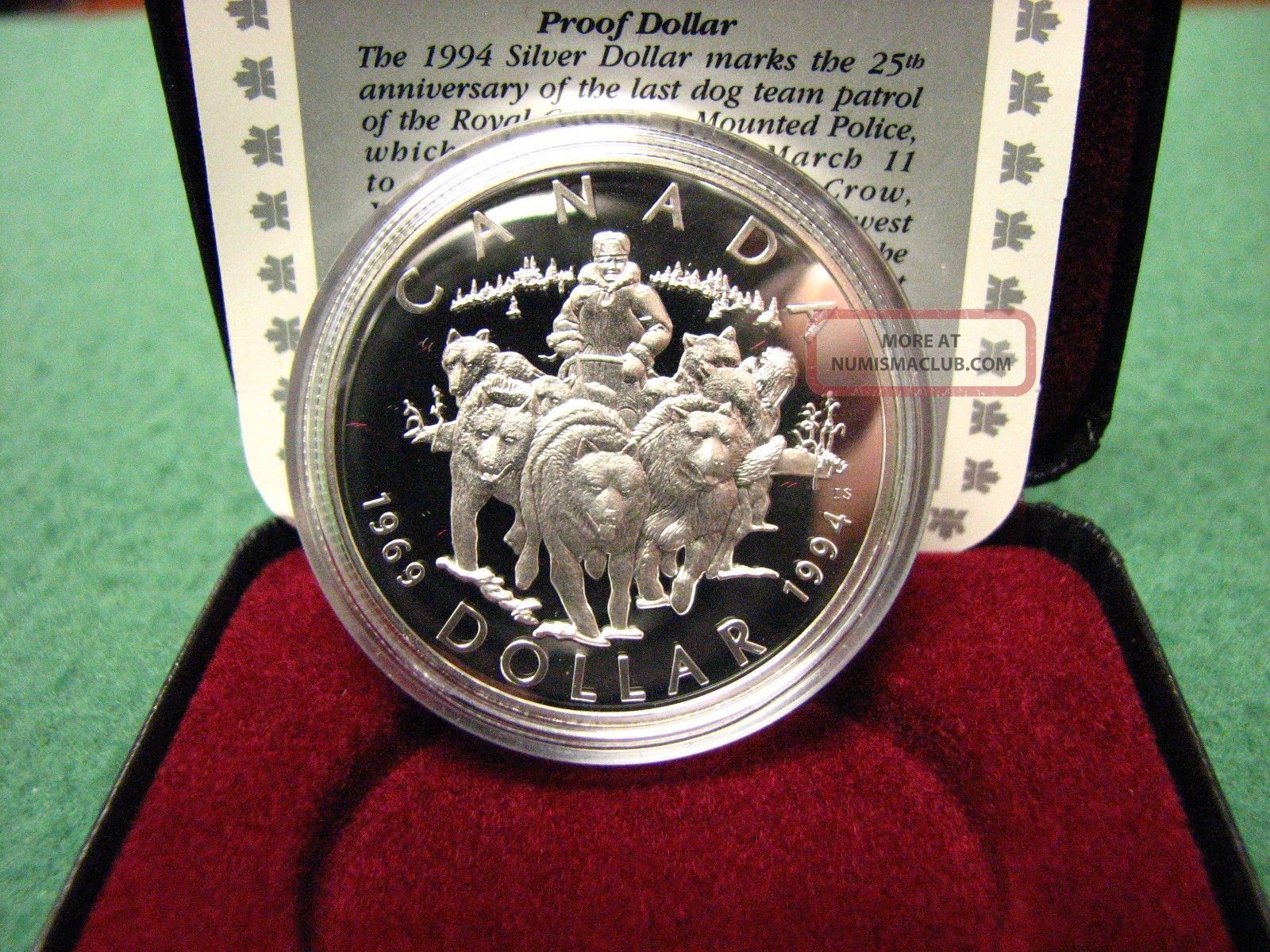 1994 Canada Silver Dollar Last Dog Team Silver Coin W/ Black Box & Coins: Canada photo